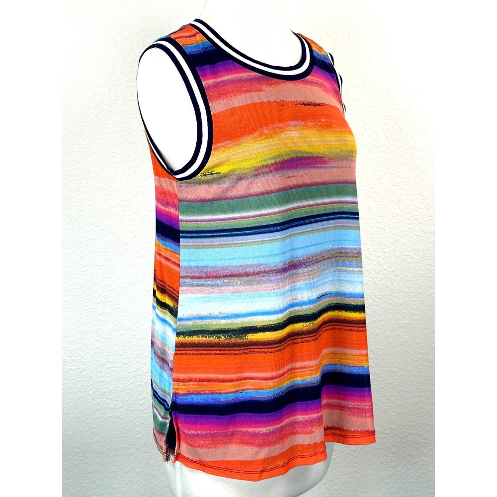 Boston Proper‎ Mesh Tank Top M Colorful Stripe Layered Sleeveless - Picture 2 of 14